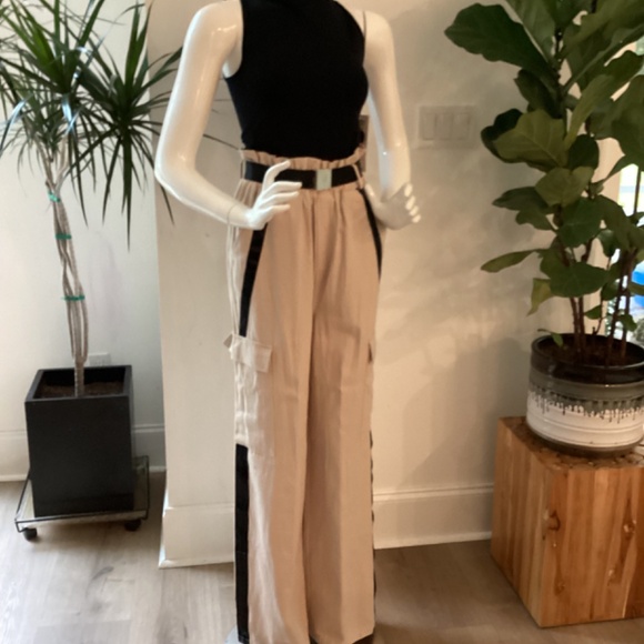 NWT MISSGUIDED TALL SIDE STRIPE TAN & BLACK WIDE LEG CARGO PANTS TROUSERS EU 38 - Picture 13 of 16